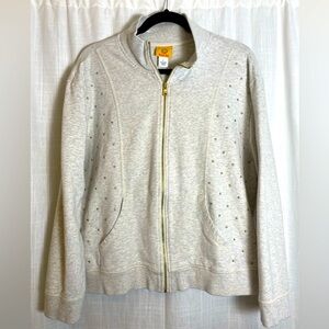 Ruby Rd. Studded Zip-Up Sweater 100% Cotton